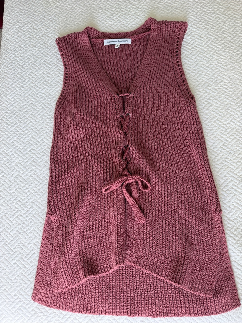 cupcakes & cashmere Dusty Rose Knit Lace-Up Sleeveless Tunic